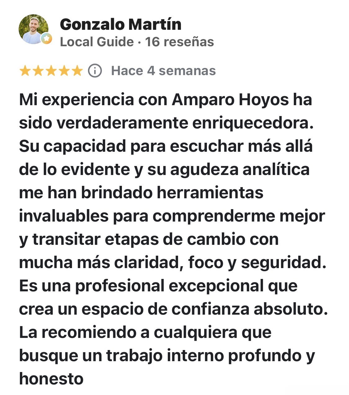 Reseña de 5 estrellas de Gonzalo Martín sobre su experiencia con Amparo